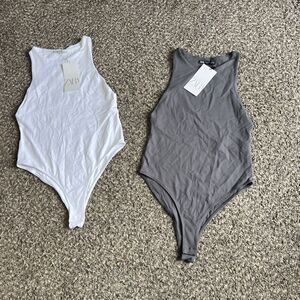 Zara Bodysuit Sleeveless Stretch 2 Lots White Gray Closet Staple Basic M New